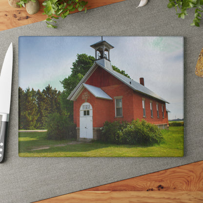 U R There Photography French Road Old Standard Schoolhouse I Rustic Farmhouse Tempered-Glass Cutting Board