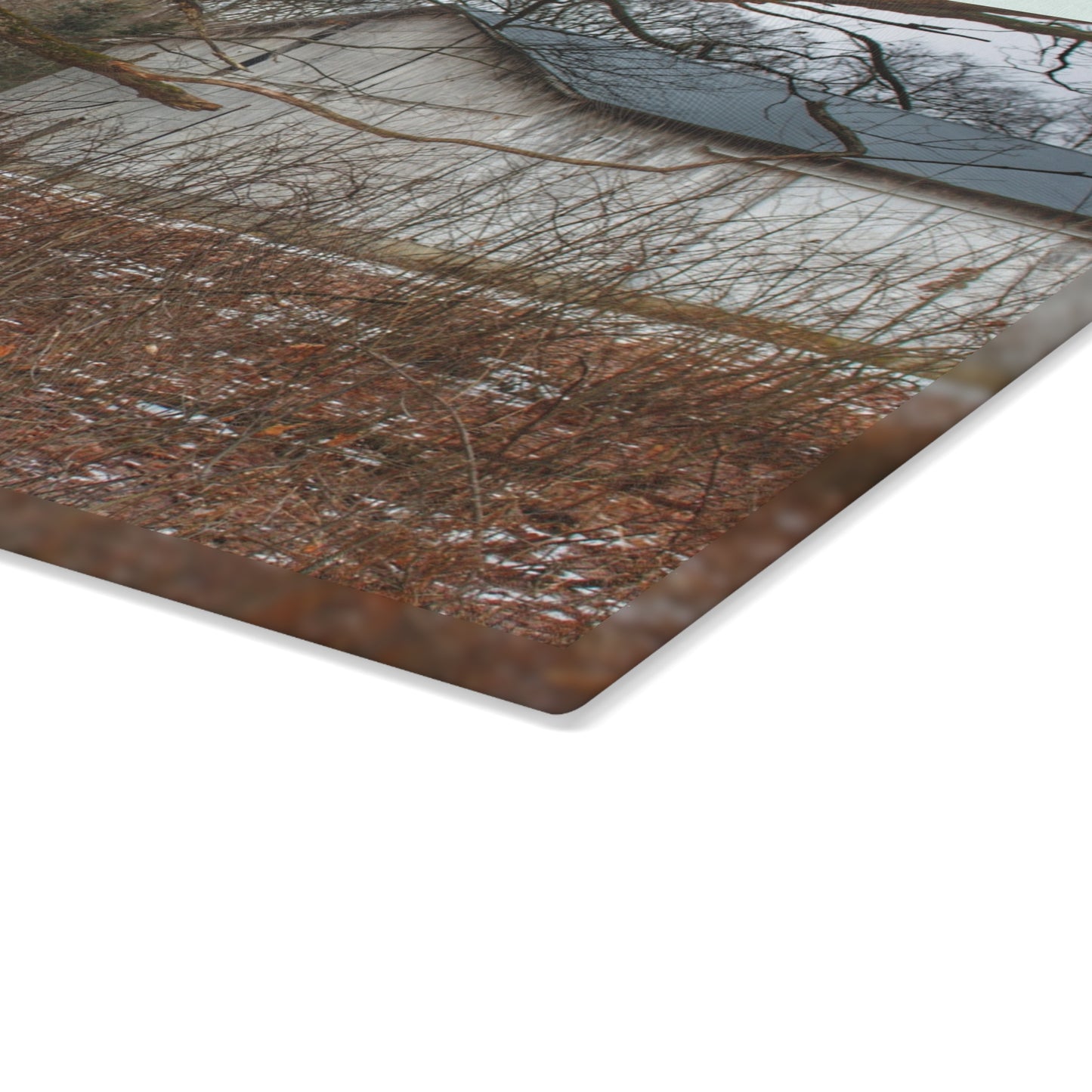 U R There Photography Norway Lake Road Hidden White Rustic Farmhouse Tempered-Glass Cutting Board