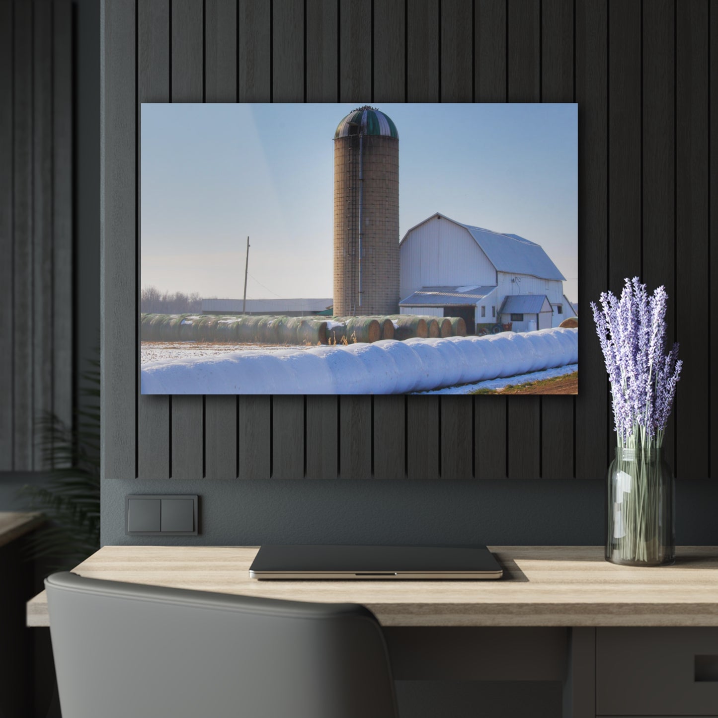 U R There Photography Bowers Road White in Winter Rustic Farmhouse Acrylic Wall Print