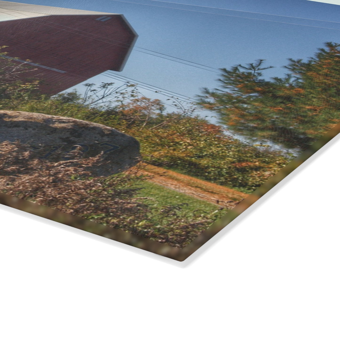 U R There Photography Hemingway Lake Road Red Rustic Farmhouse Tempered-Glass Cutting Board