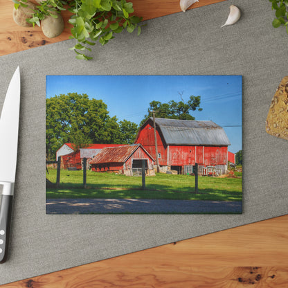 U R There Photography Frances Road Reds I Rustic Farmhouse Tempered-Glass Cutting Board
