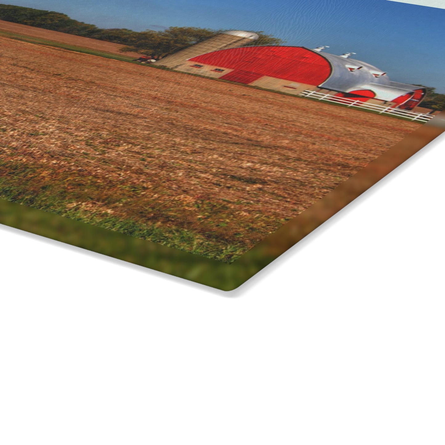 U R There Photography Brown City Wellman Line Road Red Rustic Farmhouse Tempered-Glass Cutting Board