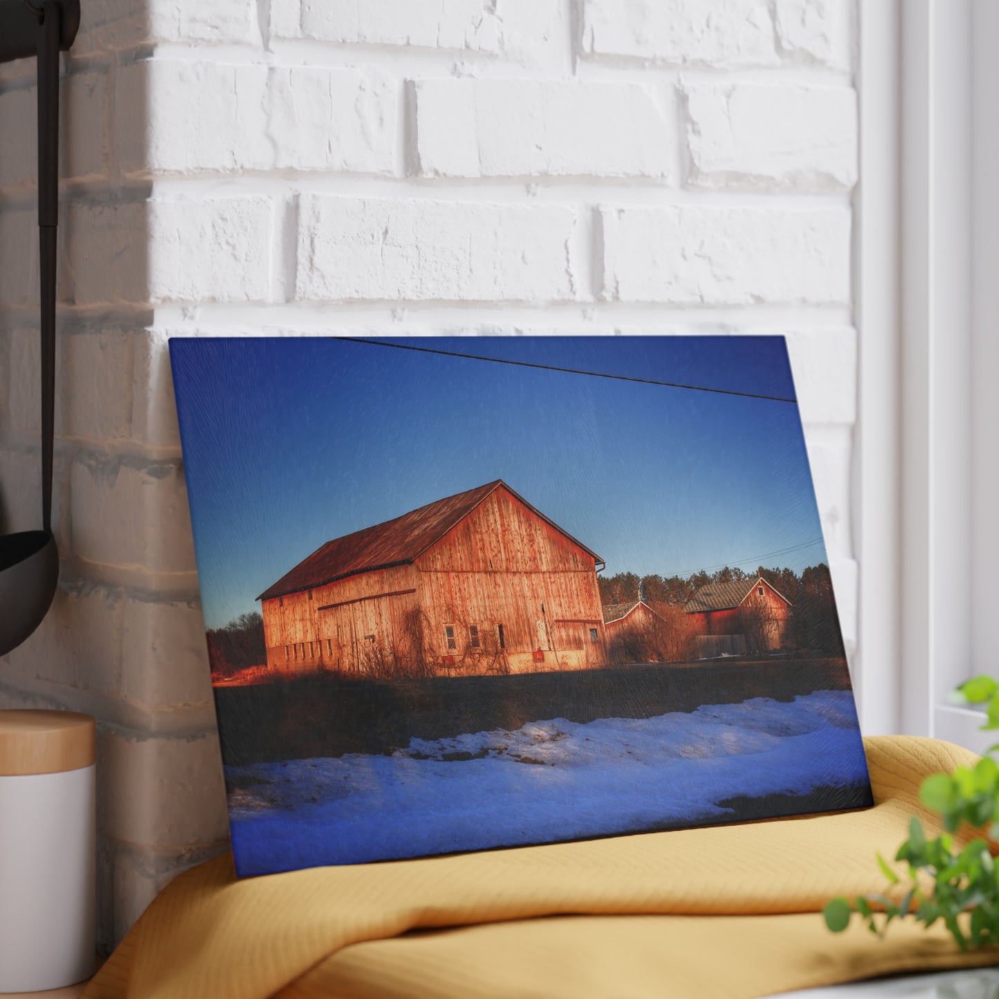 U R There Photography M-15 Reds in Winter Rustic Farmhouse Tempered-Glass Cutting Board