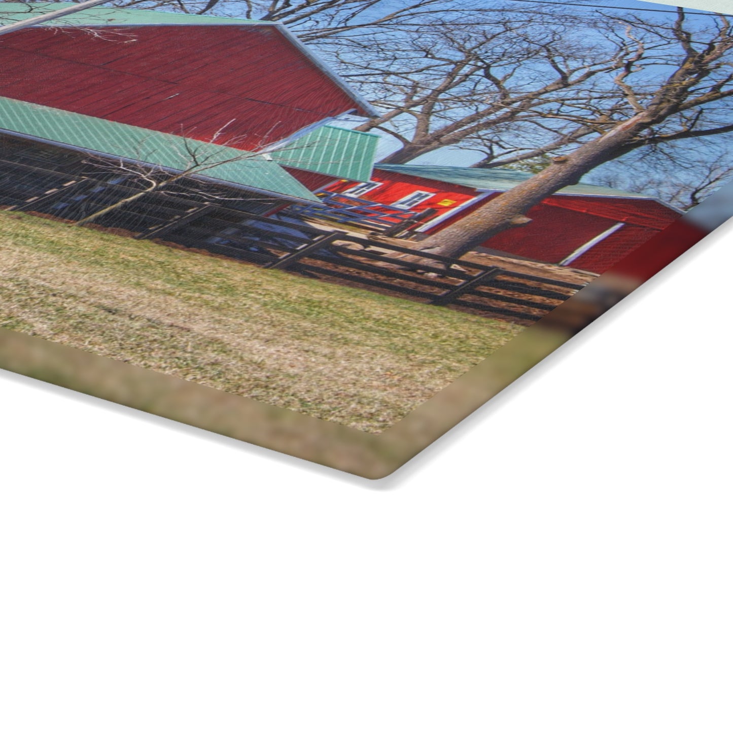 U R There Photography Imlay City Road Cow Barn II Rustic Farmhouse Tempered-Glass Cutting Board