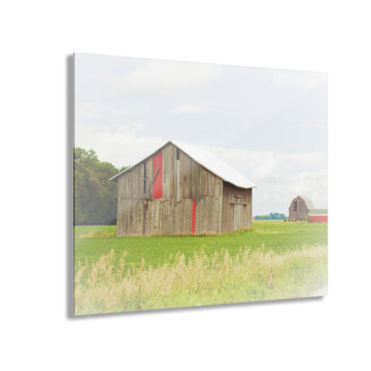 U R There Photography Square Barn with Barn in the Distance Rustic Farmhouse Acrylic Wall Print