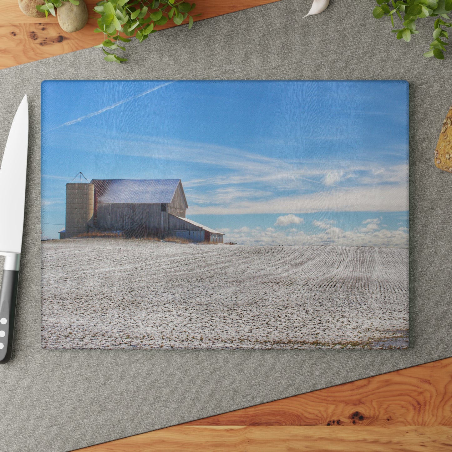 U R There Photography Early Spring Grey II Rustic Farmhouse Tempered-Glass Cutting Board