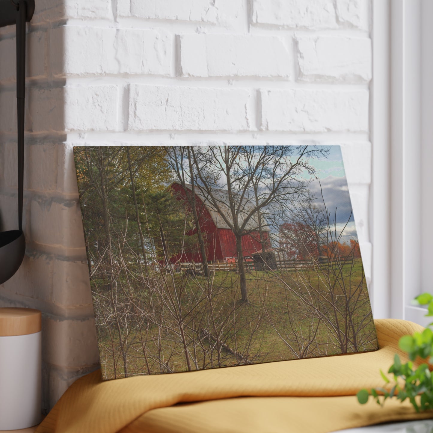 U R There Photography Laur Road Hidden Red Rustic Farmhouse Tempered-Glass Cutting Board