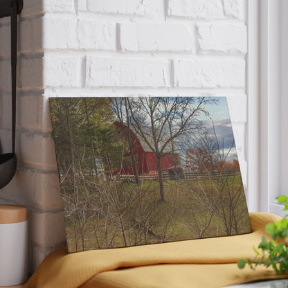 U R There Photography Laur Road Hidden Red Rustic Farmhouse Tempered-Glass Cutting Board
