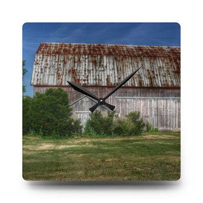 U R There Photography Barkley Road Red in Summer I Rustic Farmhouse Acrylic Analog Wall Clock