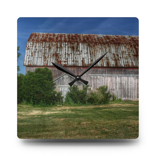 Barkley Road Red in Summer I Rustic Farmhouse Acrylic Analog Wall Clock 10.75'' × 10.75'' (Square)