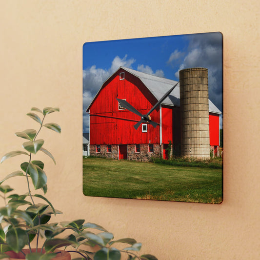 U R There Photography West Brown Road Quilted Red Rustic Farmhouse Acrylic Analog Wall Clock