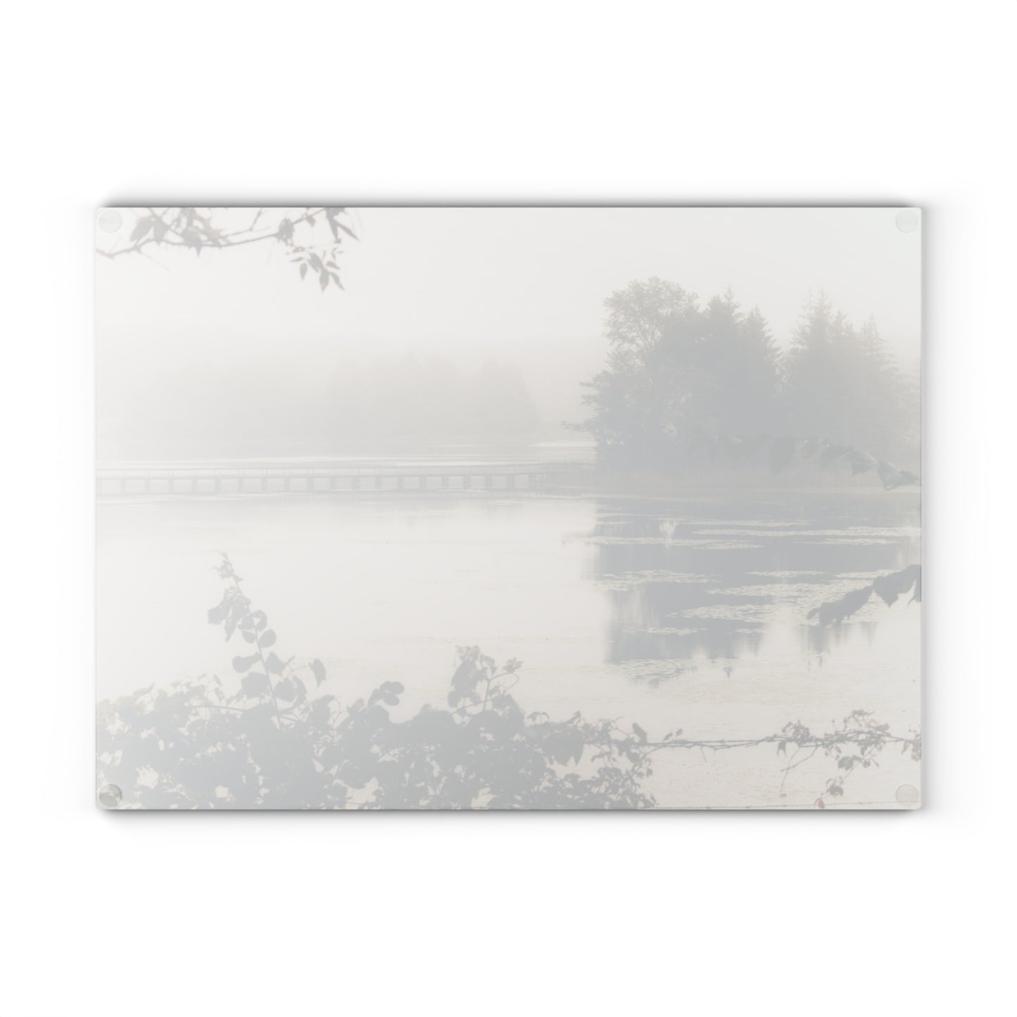U R There Photography Bridge in Fog Rustic Farmhouse Tempered-Glass Cutting Board