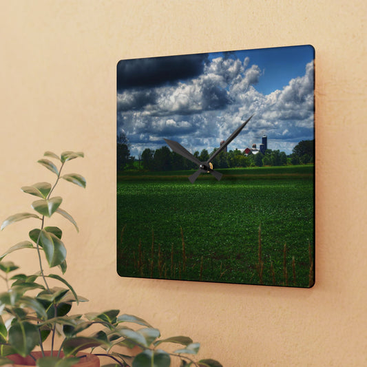 U R There Photography Farm from a Distance Rustic Farmhouse Acrylic Analog Wall Clock