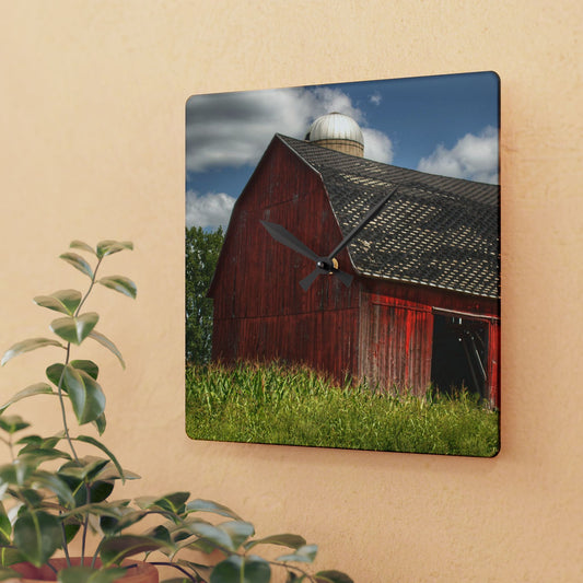 U R There Photography Hollenbeck Road Red I Rustic Farmhouse Acrylic Analog Wall Clock