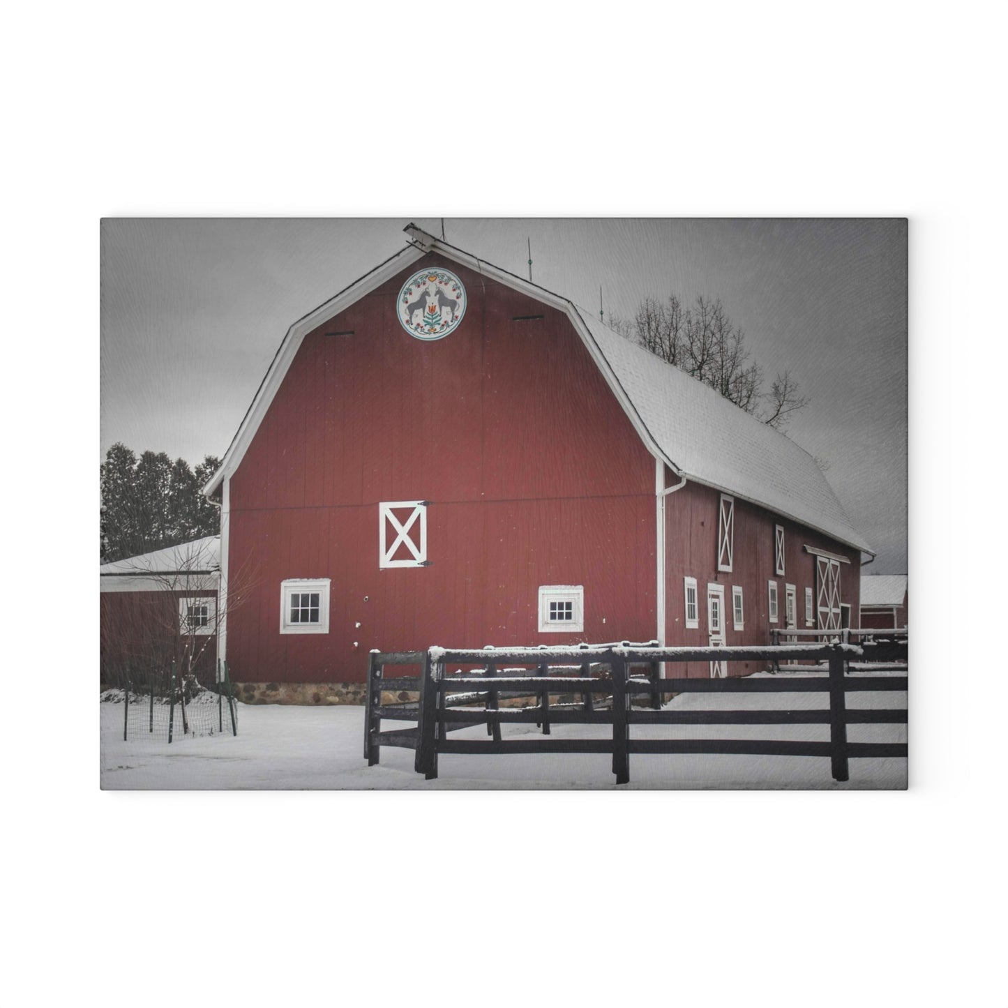U R There Photography Barns of Barber Road III Rustic Farmhouse Tempered-Glass Cutting Board