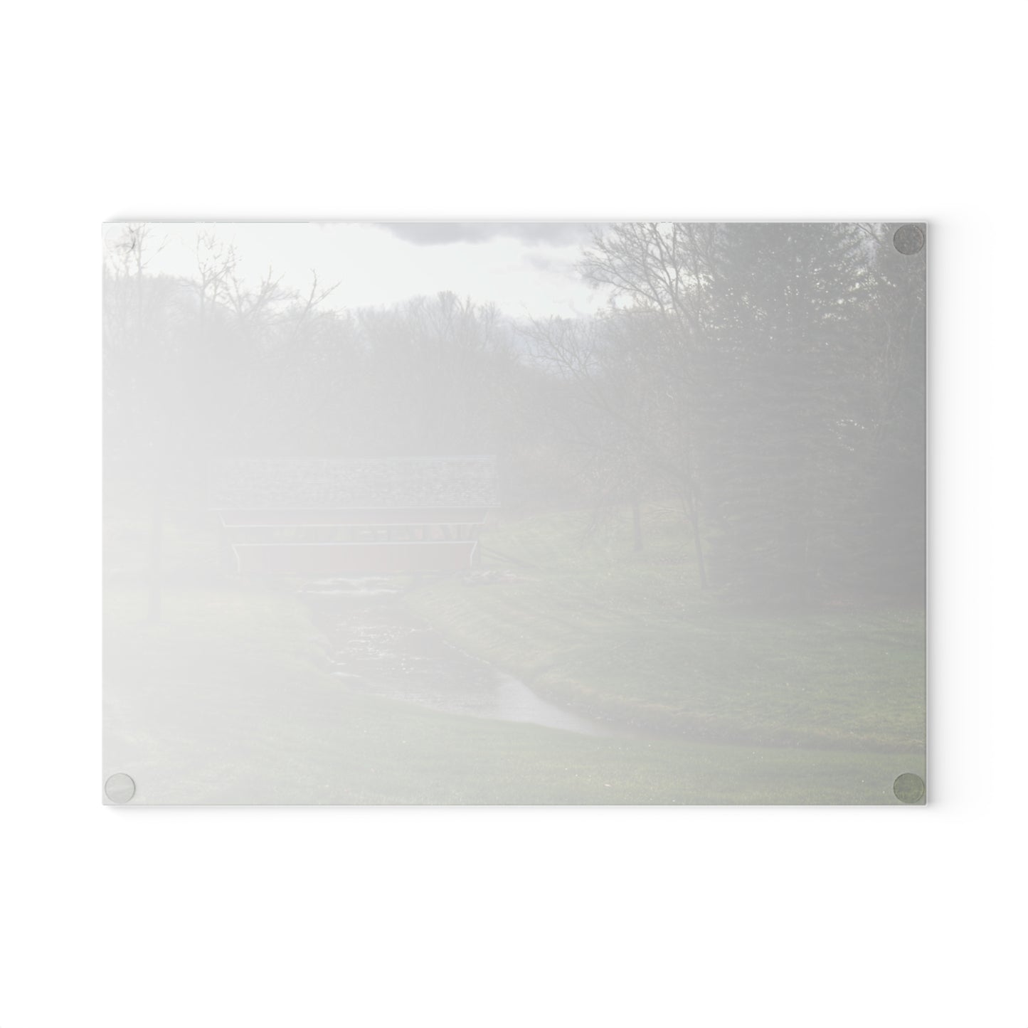 U R There Photography Hadley Covered Bridge III Rustic Farmhouse Tempered-Glass Cutting Board