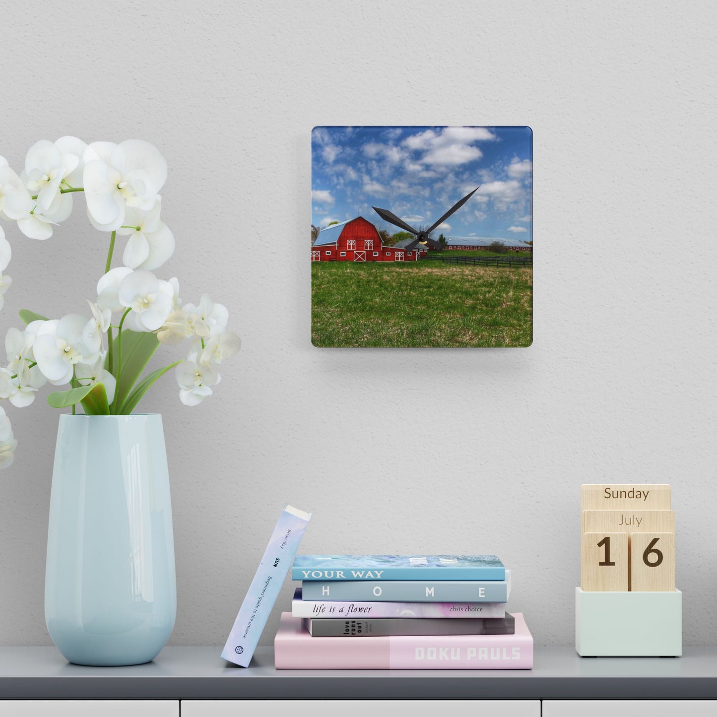 U R There Photography Delano Road Reds II Rustic Farmhouse Acrylic Analog Wall Clock