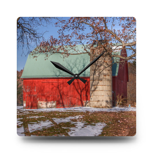 Webster Road Red II Rustic Farmhouse Acrylic Analog Wall Clock 10.75'' × 10.75'' (Square)