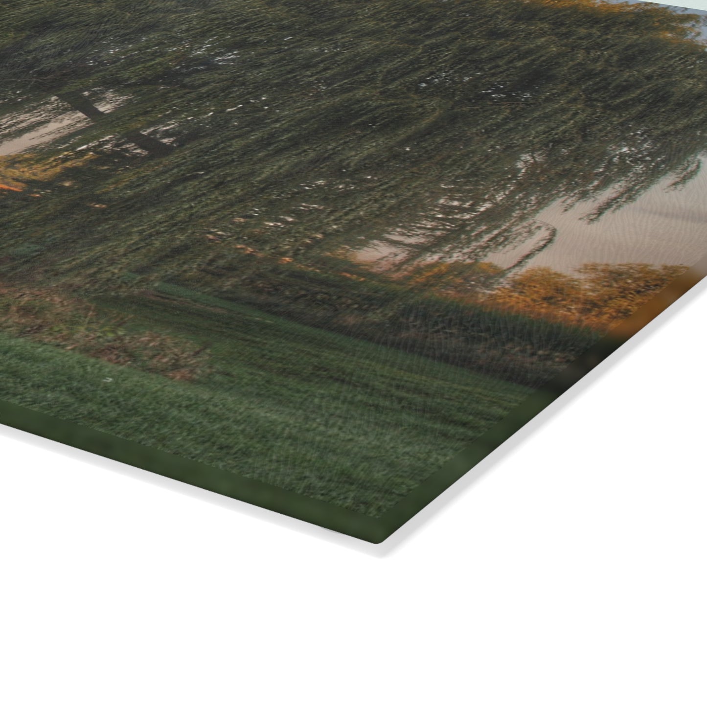 U R There Photography Sunrise on Willow Pond II Rustic Farmhouse Tempered-Glass Cutting Board 8"x 11"