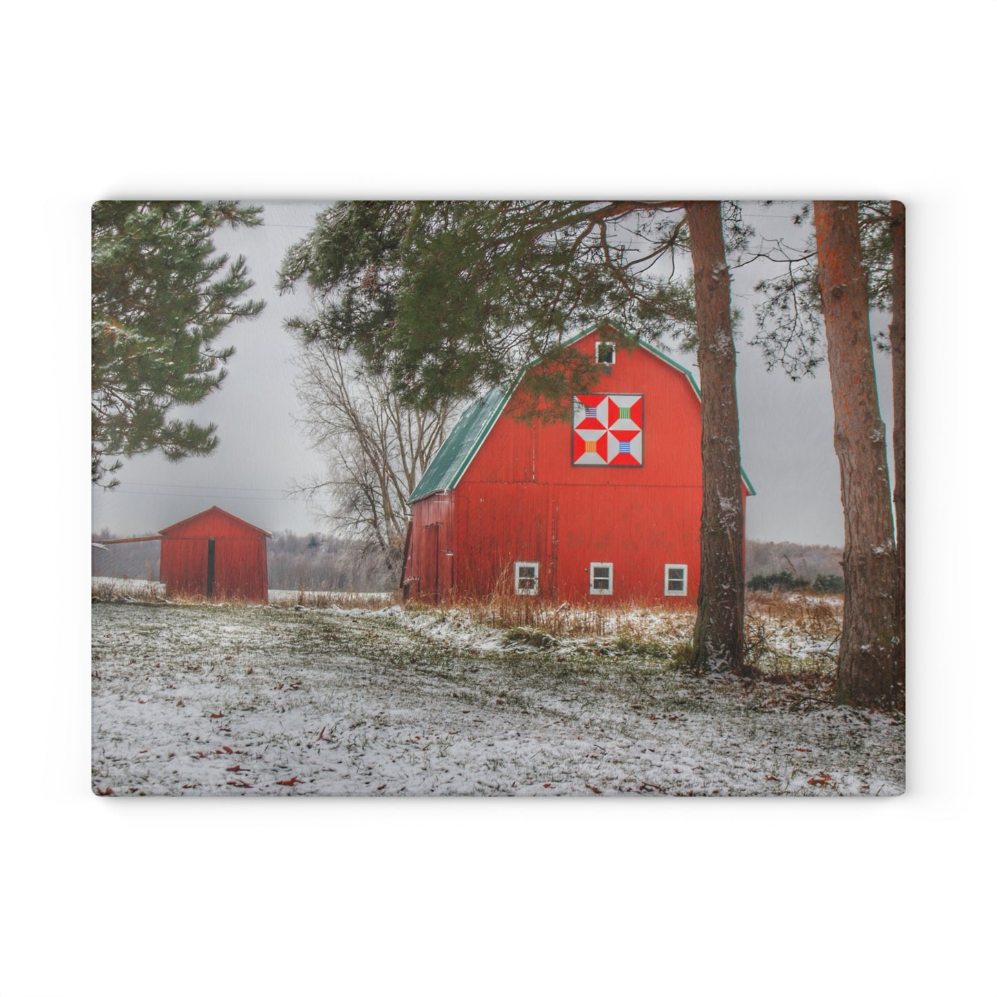 U R There Photography McKail Road Quilted Red Rustic Farmhouse Tempered-Glass Cutting Board