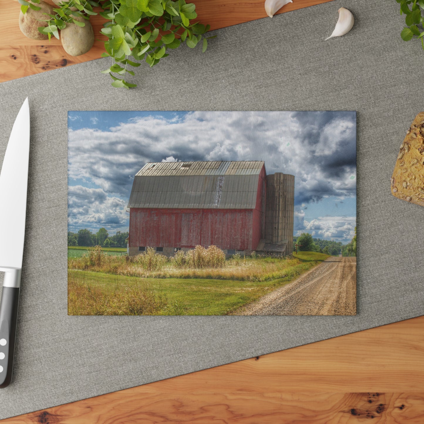 U R There Photography Haines Road Red Rustic Farmhouse Tempered-Glass Cutting Board