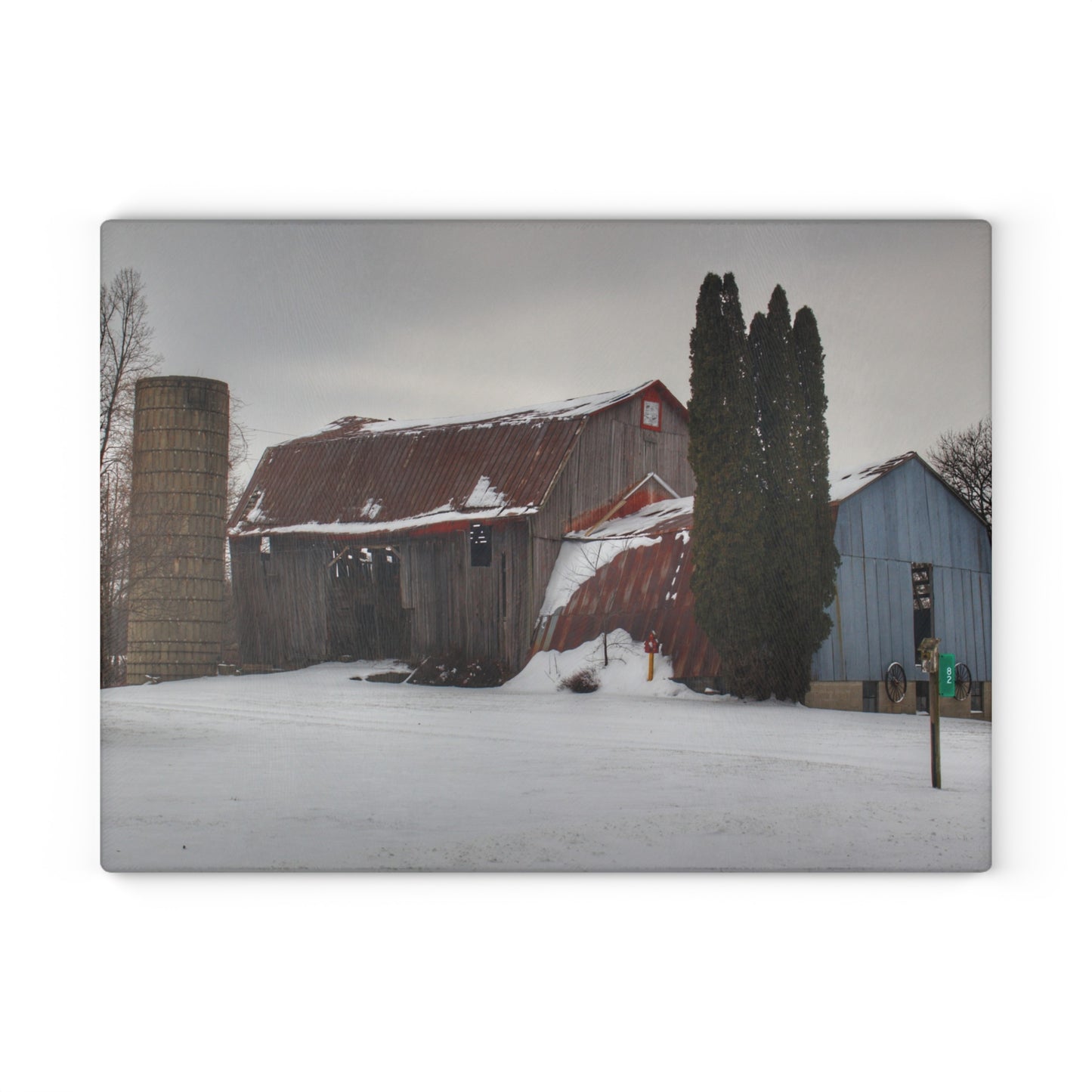 U R There Photography Unionville Grey Rustic Farmhouse Tempered-Glass Cutting Board