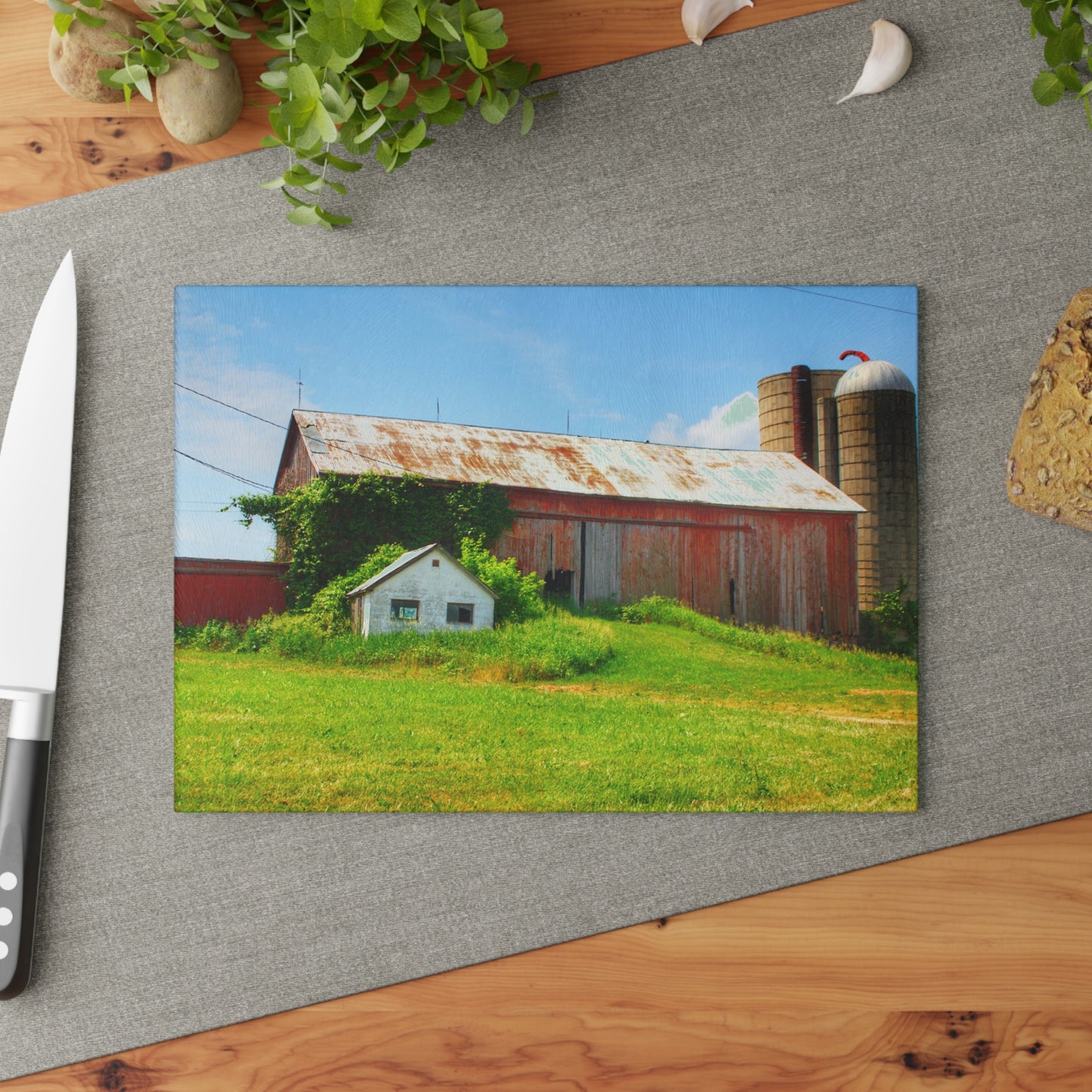 U R There Photography Marlette Red I Rustic Farmhouse Tempered-Glass Cutting Board