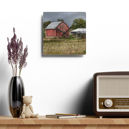 U R There Photography North Lake Road Red II Rustic Farmhouse Acrylic Analog Wall Clock