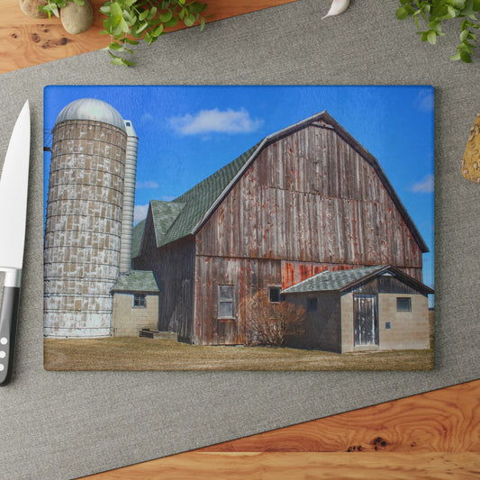 U R There Photography Roedel Road Red in Spring Rustic Farmhouse Tempered-Glass Cutting Board