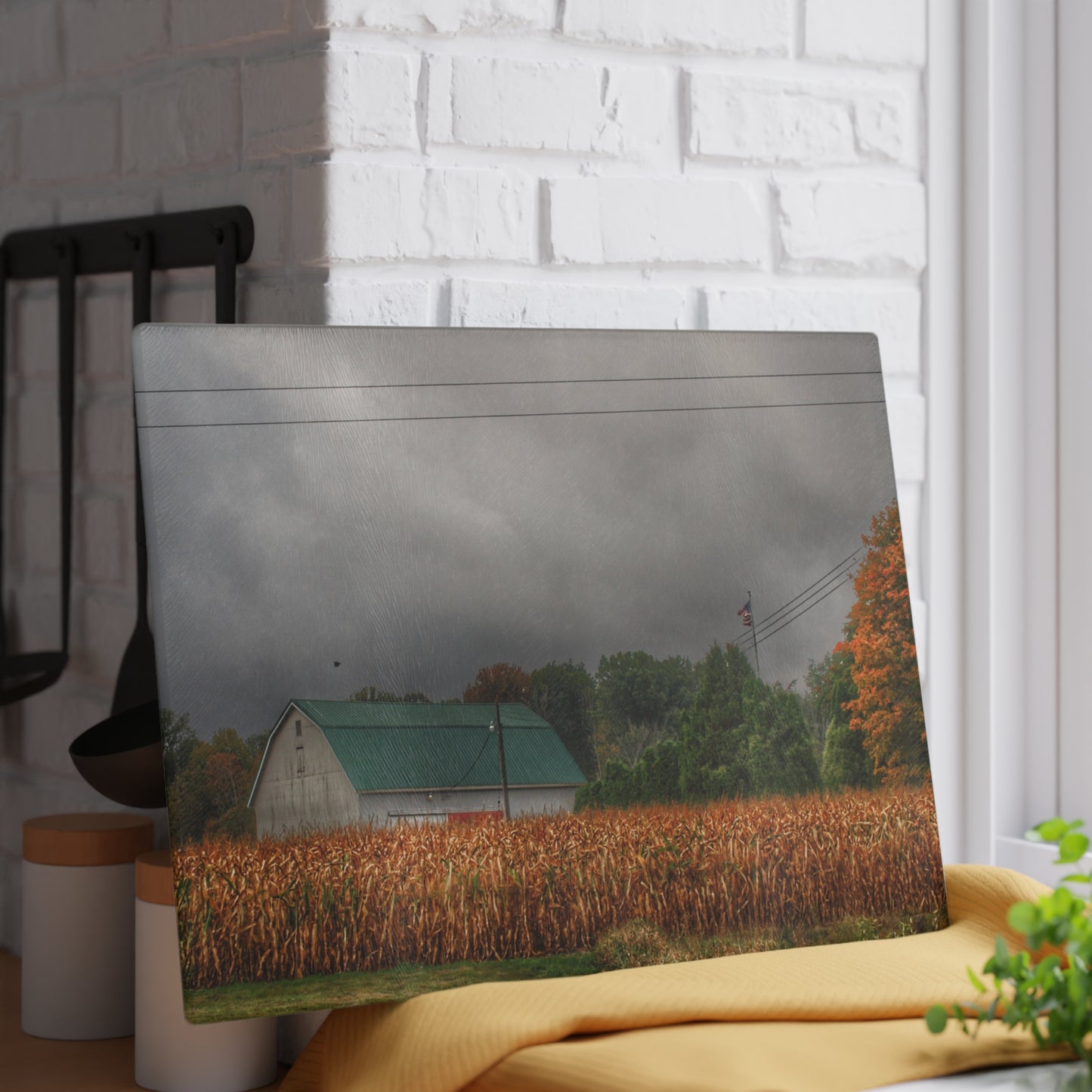 U R There Photography Saginaw Road White Rustic Farmhouse Tempered-Glass Cutting Board