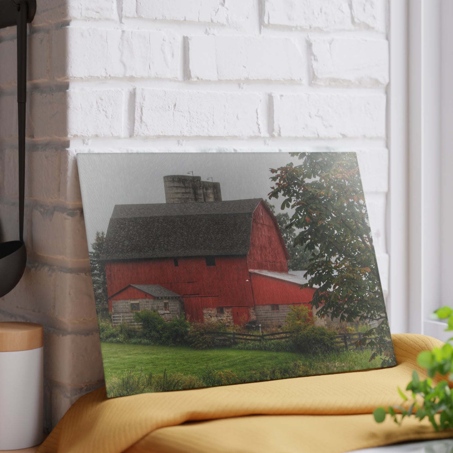 U R There Photography Five Lakes Road Red I Rustic Farmhouse Tempered-Glass Cutting Board
