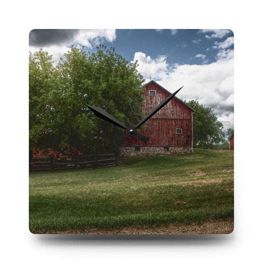 Five Lakes Red I Rustic Farmhouse Acrylic Analog Wall Clock 10.75'' × 10.75'' (Square)