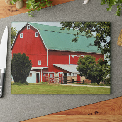 U R There Photography Stewart Road Red II Rustic Farmhouse Tempered-Glass Cutting Board