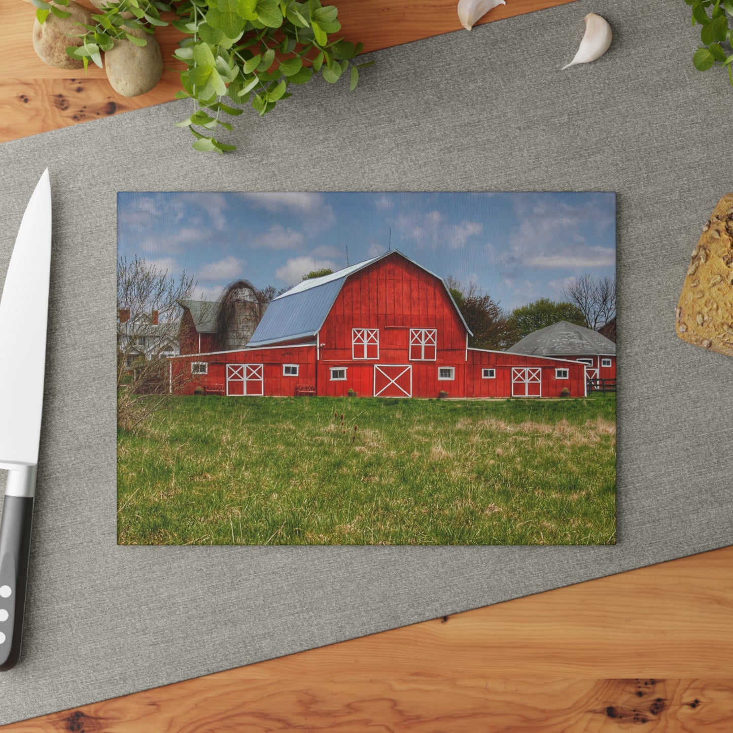 Barn Boutique Rustic Tempered-Glass Cutting Board| Delano Road Red