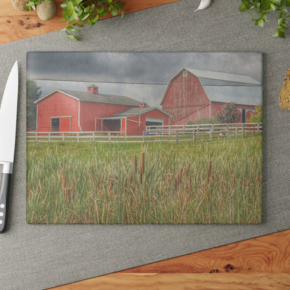 U R There Photography Greenwood Reds Rustic Farmhouse Tempered-Glass Cutting Board