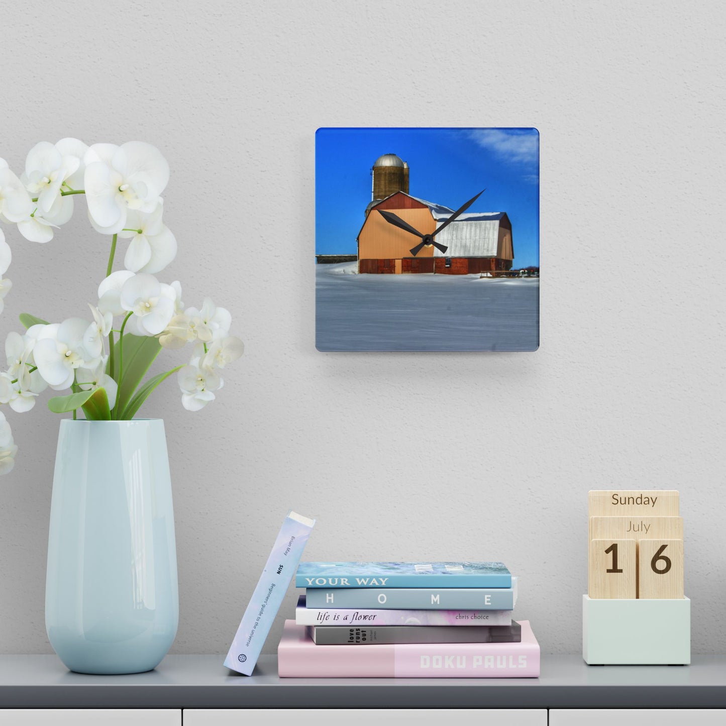 U R There Photography Bay City - Forestville Beige Barn Rustic Farmhouse Acrylic Analog Wall Clock