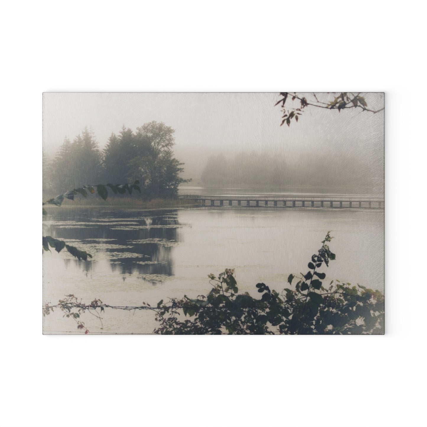 U R There Photography Bridge in Fog Rustic Farmhouse Tempered-Glass Cutting Board
