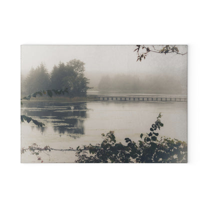 U R There Photography Bridge in Fog Rustic Farmhouse Tempered-Glass Cutting Board