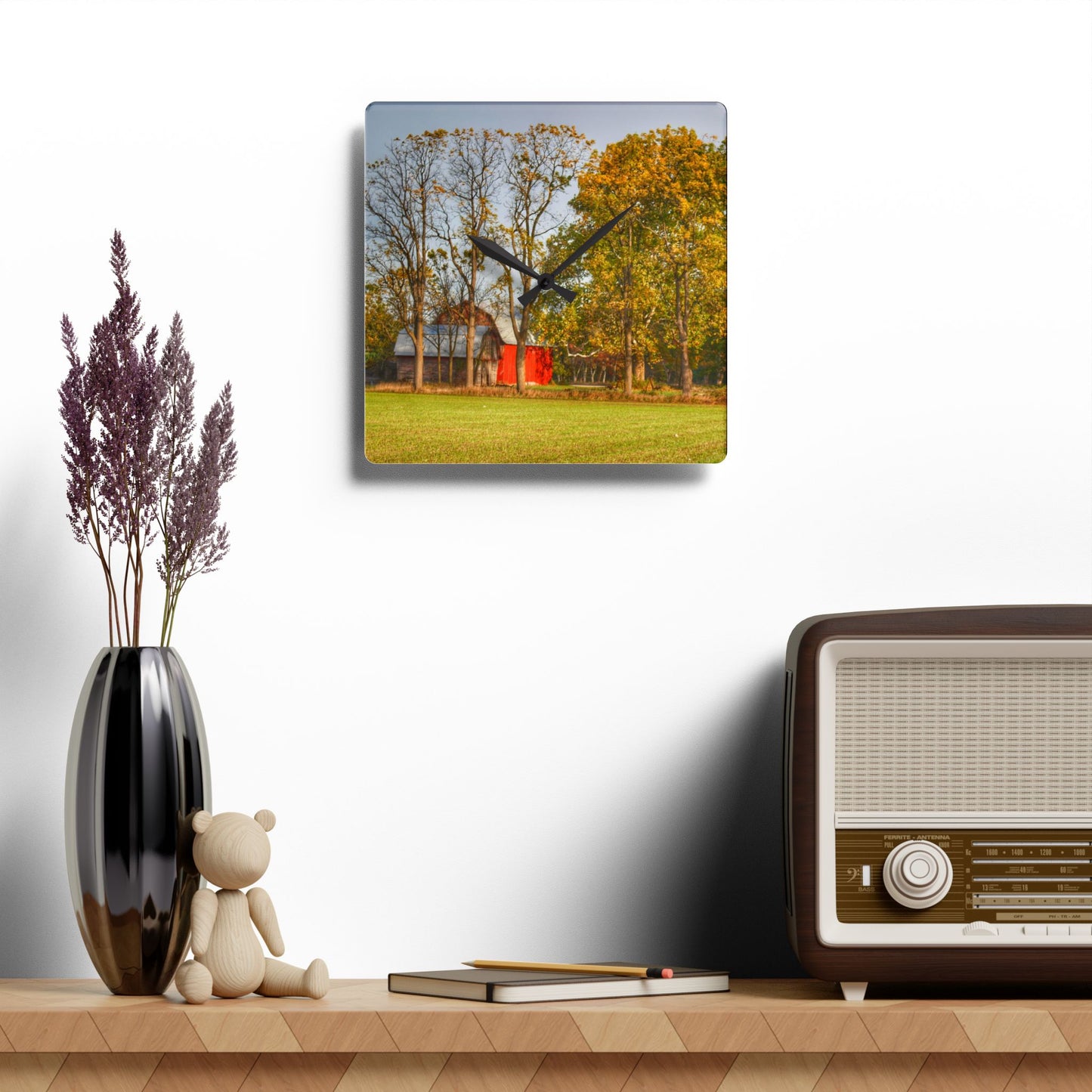 U R There Photography Barkley Road Red II Rustic Farmhouse Acrylic Analog Wall Clock
