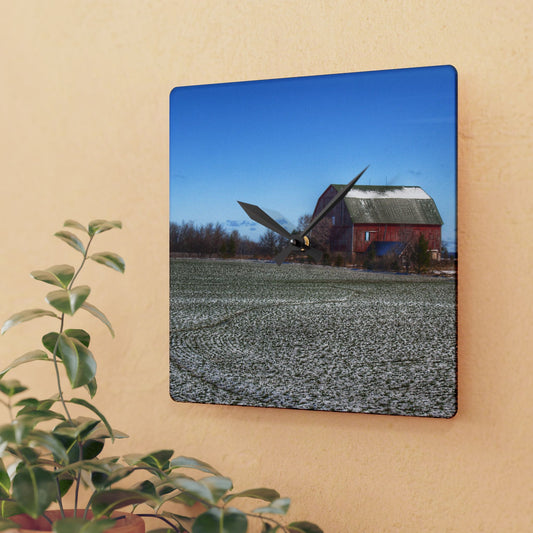 U R There Photography Early Spring Red II Rustic Farmhouse Acrylic Analog Wall Clock