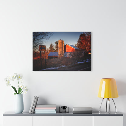 U R There Photography Mount Morris Road Reds and Silo in Winter Rustic Farmhouse Acrylic Wall Print