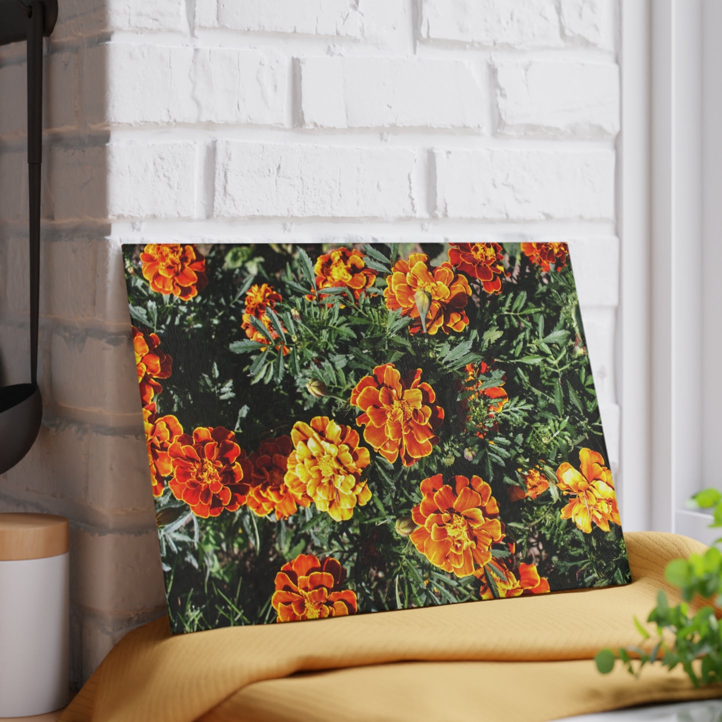 U R There Photography Marigolds Rustic Farmhouse Tempered-Glass Cutting Board