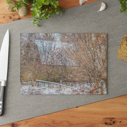 U R There Photography Dryden Road Hidden Winter Grey Rustic Farmhouse Tempered-Glass Cutting Board