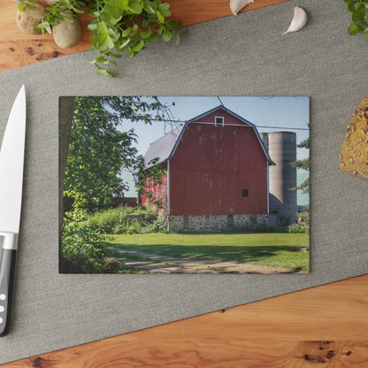 U R There Photography Mayville Road Red Rustic Farmhouse Tempered-Glass Cutting Board