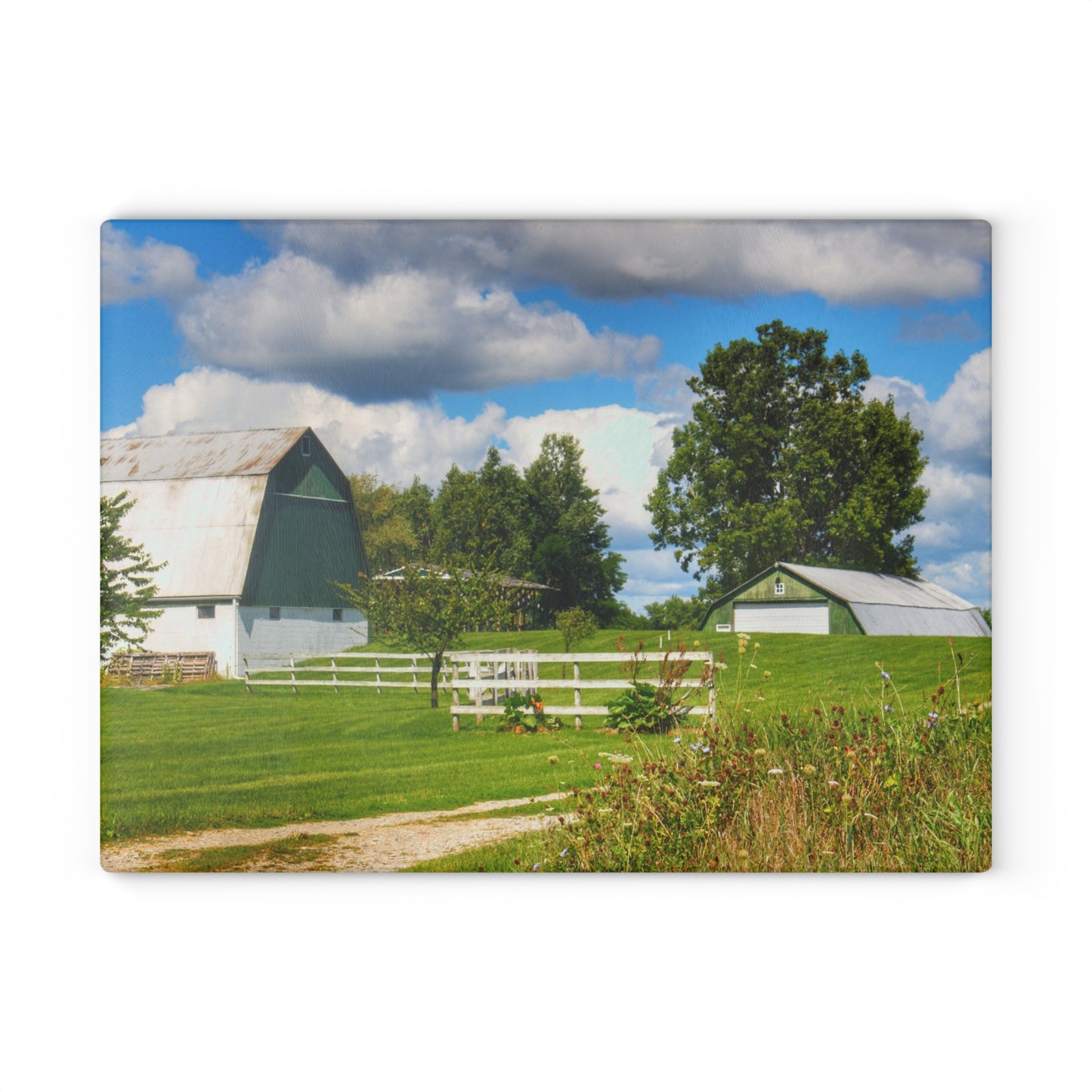 U R There Photography Hough Road Greens Rustic Farmhouse Tempered-Glass Cutting Board