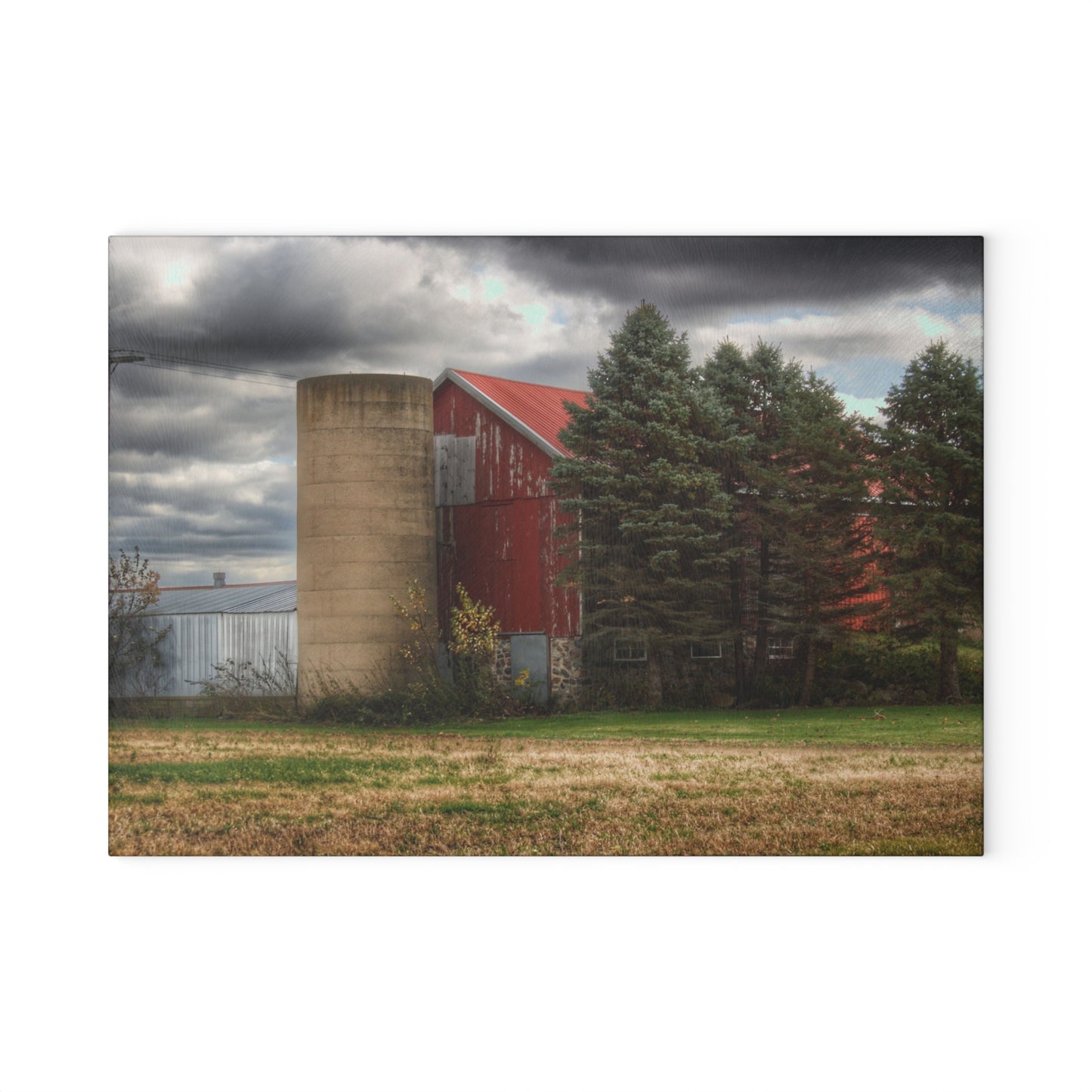 U R There Photography Laur Road Red Among the Pines II Rustic Farmhouse Tempered-Glass Cutting Board