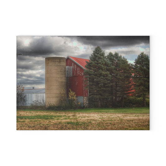 U R There Photography Laur Road Red Among the Pines II Rustic Farmhouse Tempered-Glass Cutting Board