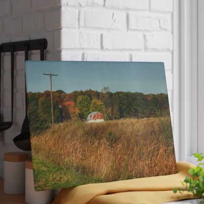 U R There Photography Murphy Lake Road Hidden Red Rustic Farmhouse Tempered-Glass Cutting Board