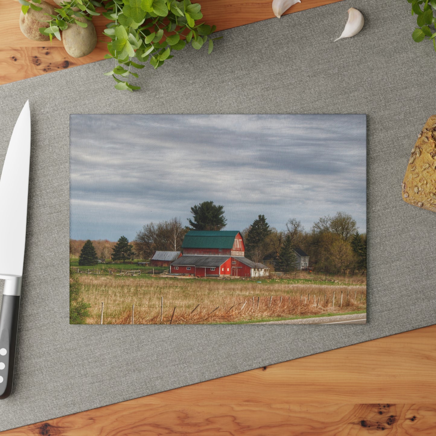U R There Photography M-24 TnT Red II Rustic Farmhouse Tempered-Glass Cutting Board