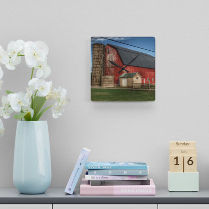 U R There Photography Brown City Lincoln Street Red Rustic Farmhouse Acrylic Analog Wall Clock